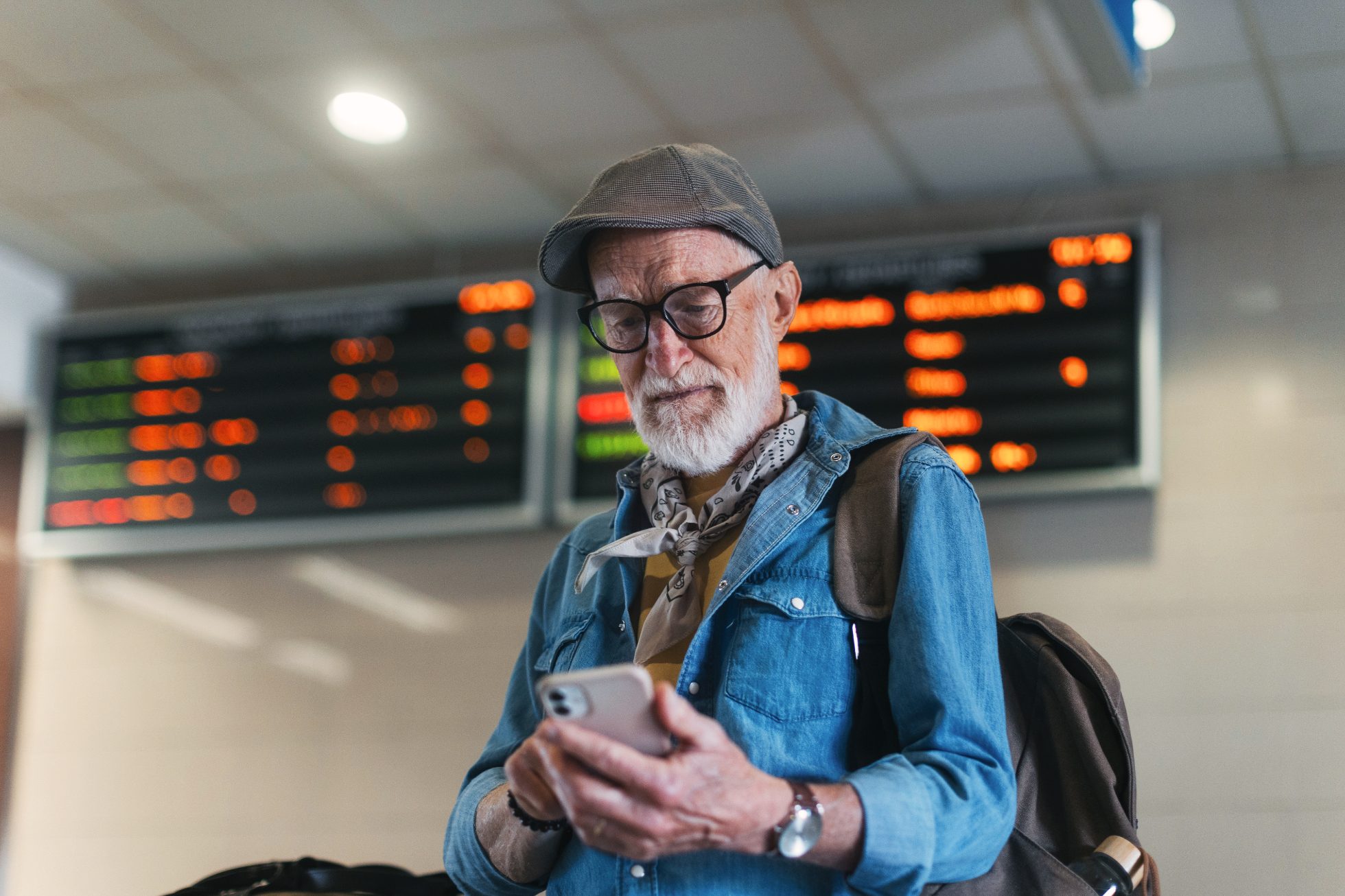 Stylish older man at the airport.